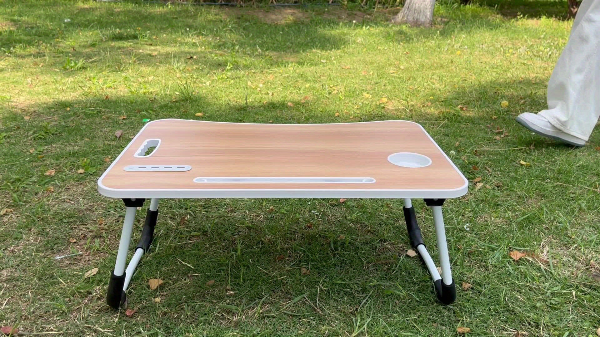 Portable Laptop Bed Table With Cup Holder And Drawer, Multifunctional Tray Holder With Tablet Card Slot-Perfect For Eating, Reading, Writing On The Bed, Sofa, Or Floor - Stable, Durable, And Foldable